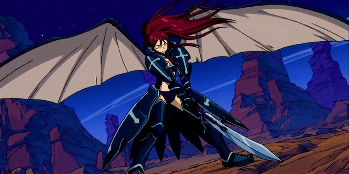 Fairy Tail's Erza Scarlet wearing her Black Wing Armor.
