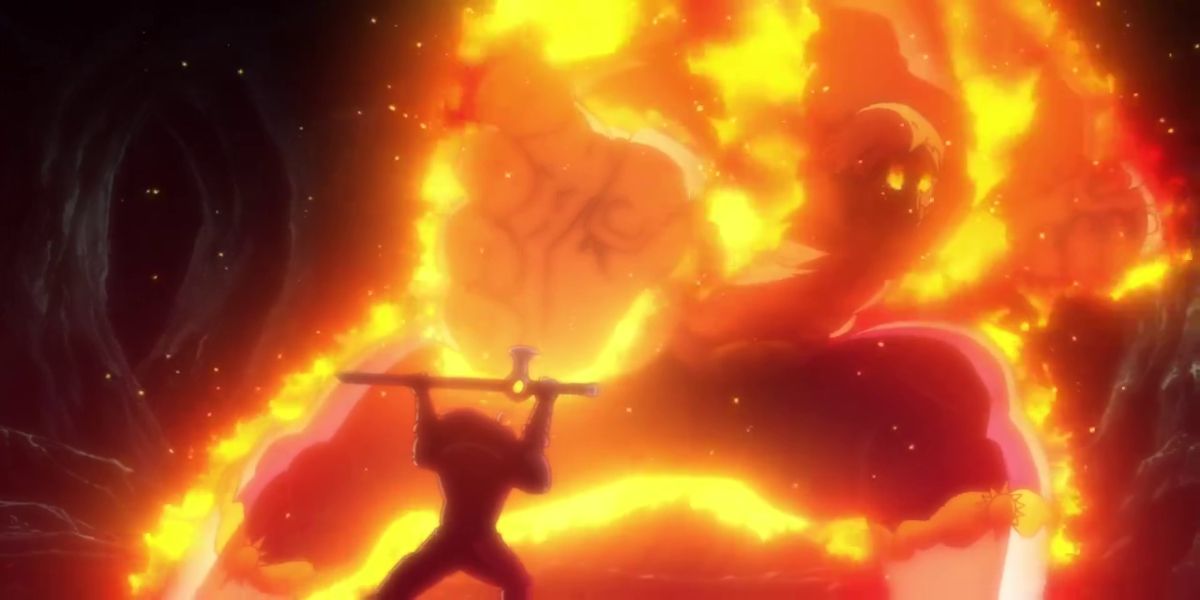 Escanor in &quot;The One&quot; mode crushing the Ominus Nebula