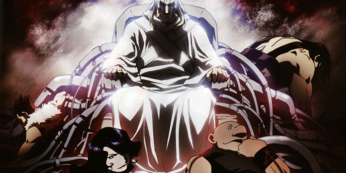 The Homunculi stand around Father in Fullmetal Alchemist: Brotherhood