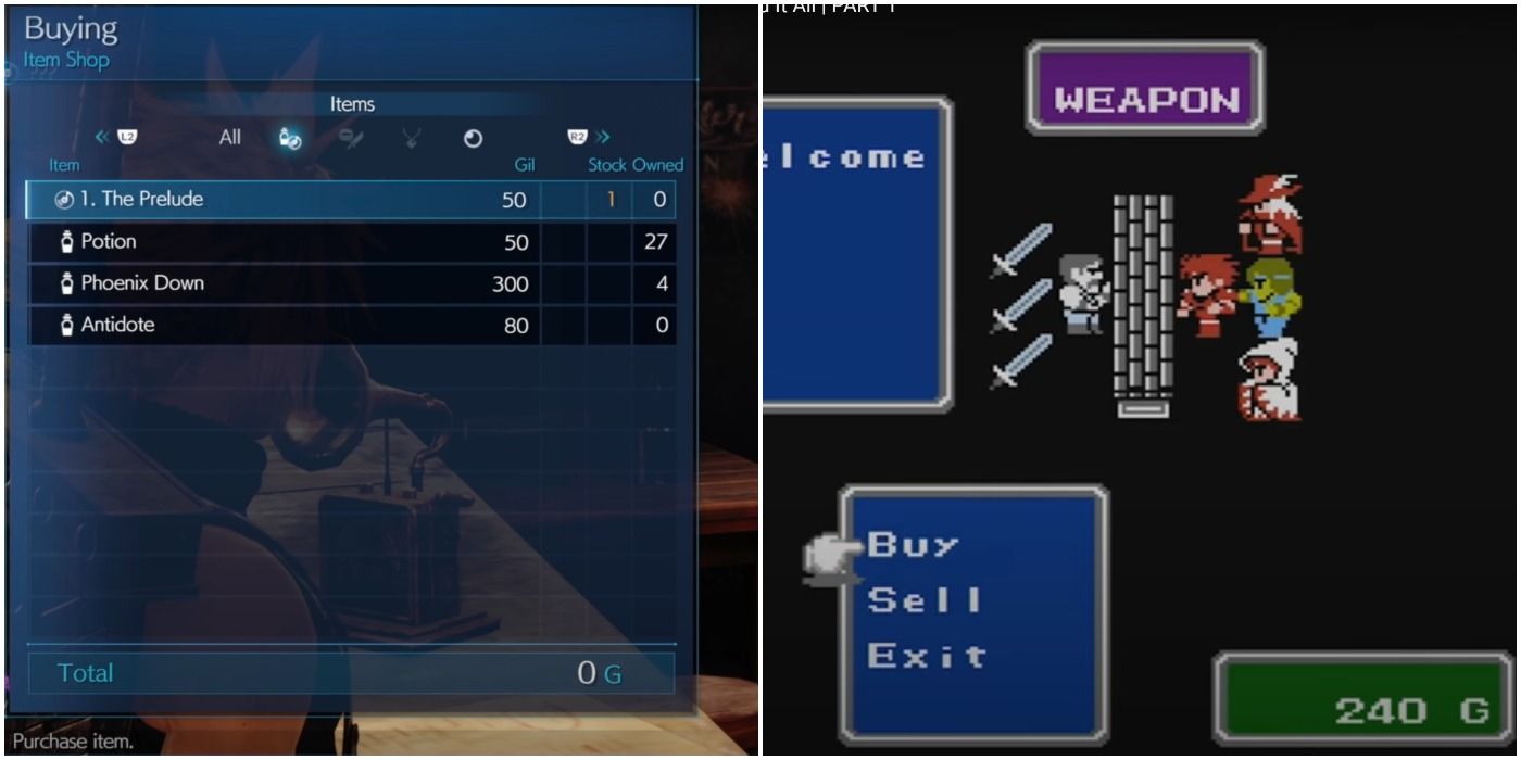 Changes in Final Fantasy from 1987 Shop Menu Final Fantasy and Final Fantasy VII remake