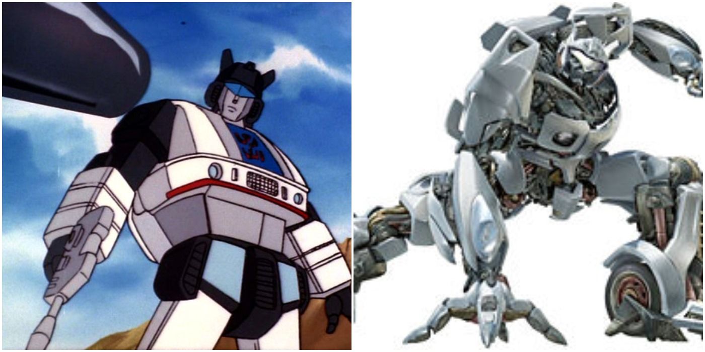 An image of Jazz from the G1 Transformers cartoon next to an image of Jazz from 2007's Transformers.