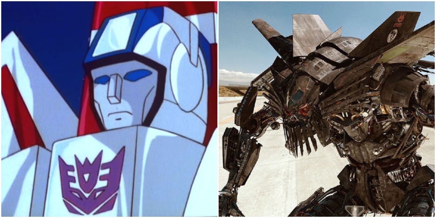 An image of Jetfire from the G1 Transformers cartoon next to the live-action version from Revenge of the Fallen.