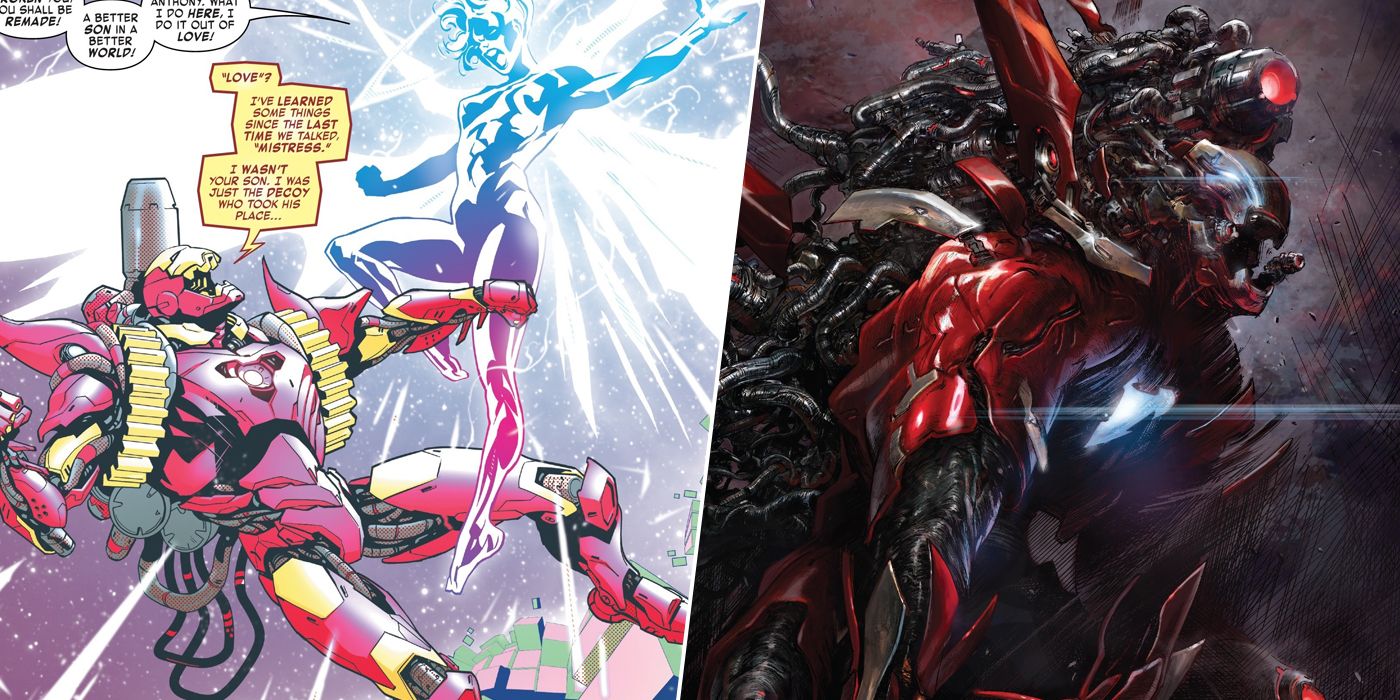 Iron Man's virtual Godbuster armor and his real Godbuster armor