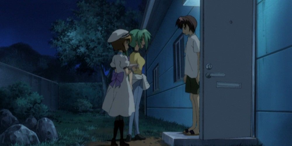 Keiichi Meets Rena And Mion At Night In Higurashi When They Cry Anime