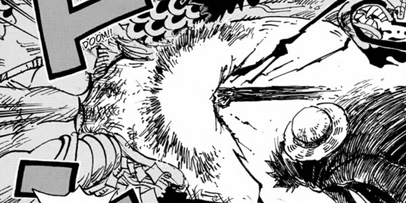 Luffy Conqueror's Haki being imbued into a punch against Kaido during One Piece's Wano Country Arc