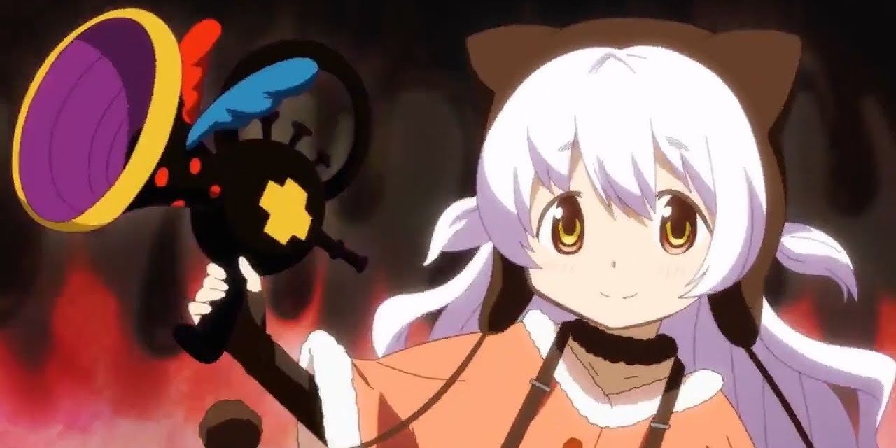 Anime Magical Girl Magia Record Nagisa Momoe Draws Out Her Gun