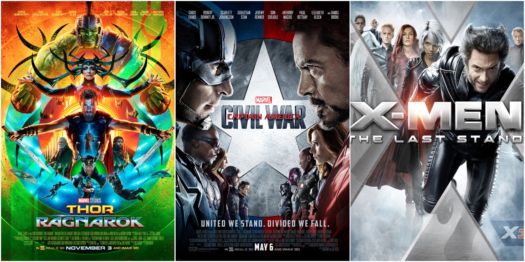 Thor: Ragnarok, Captain America: Civil War, X-Men: Last Stand
