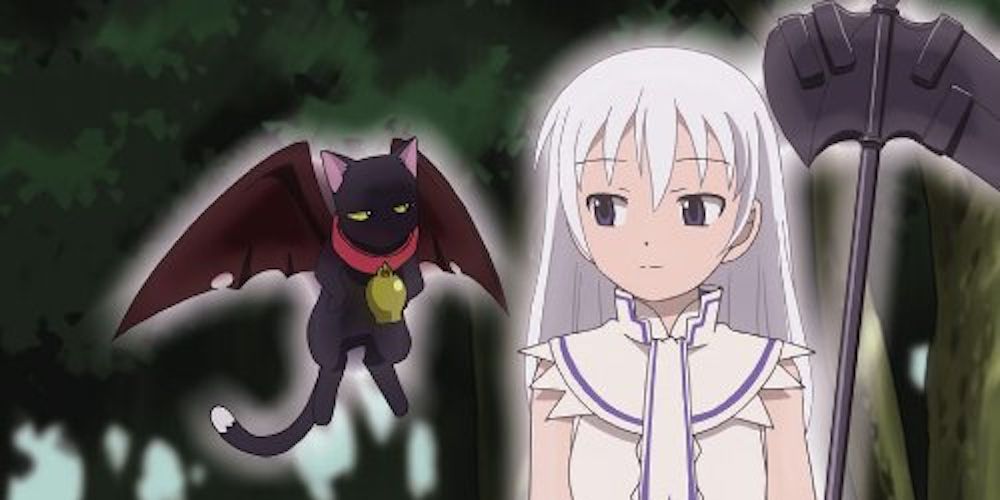 Momo and her cat have fun in Momo Girl God Of Death Anime.