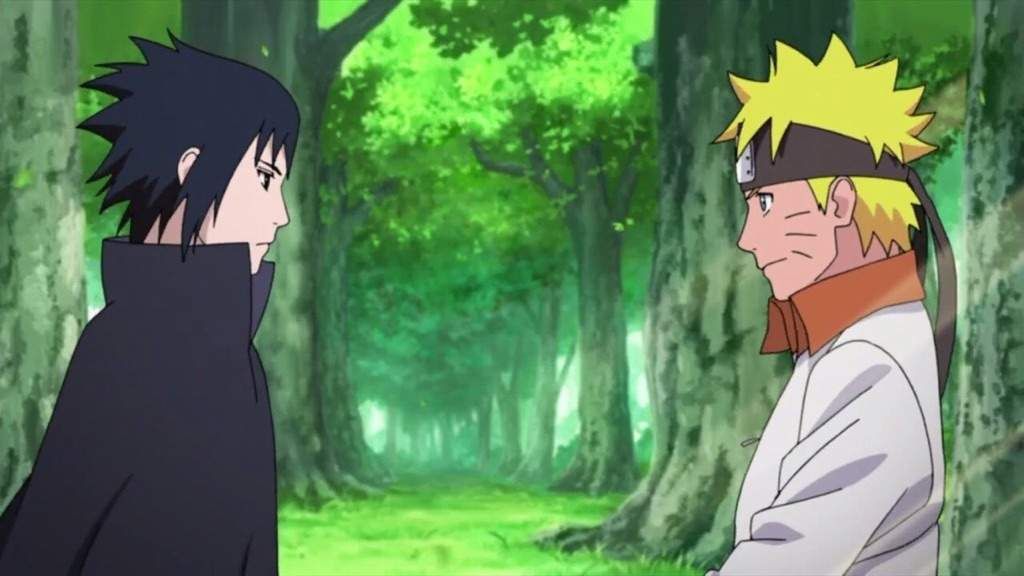 Naruto gives Sasuke his headband in Naruto: Shippuden.