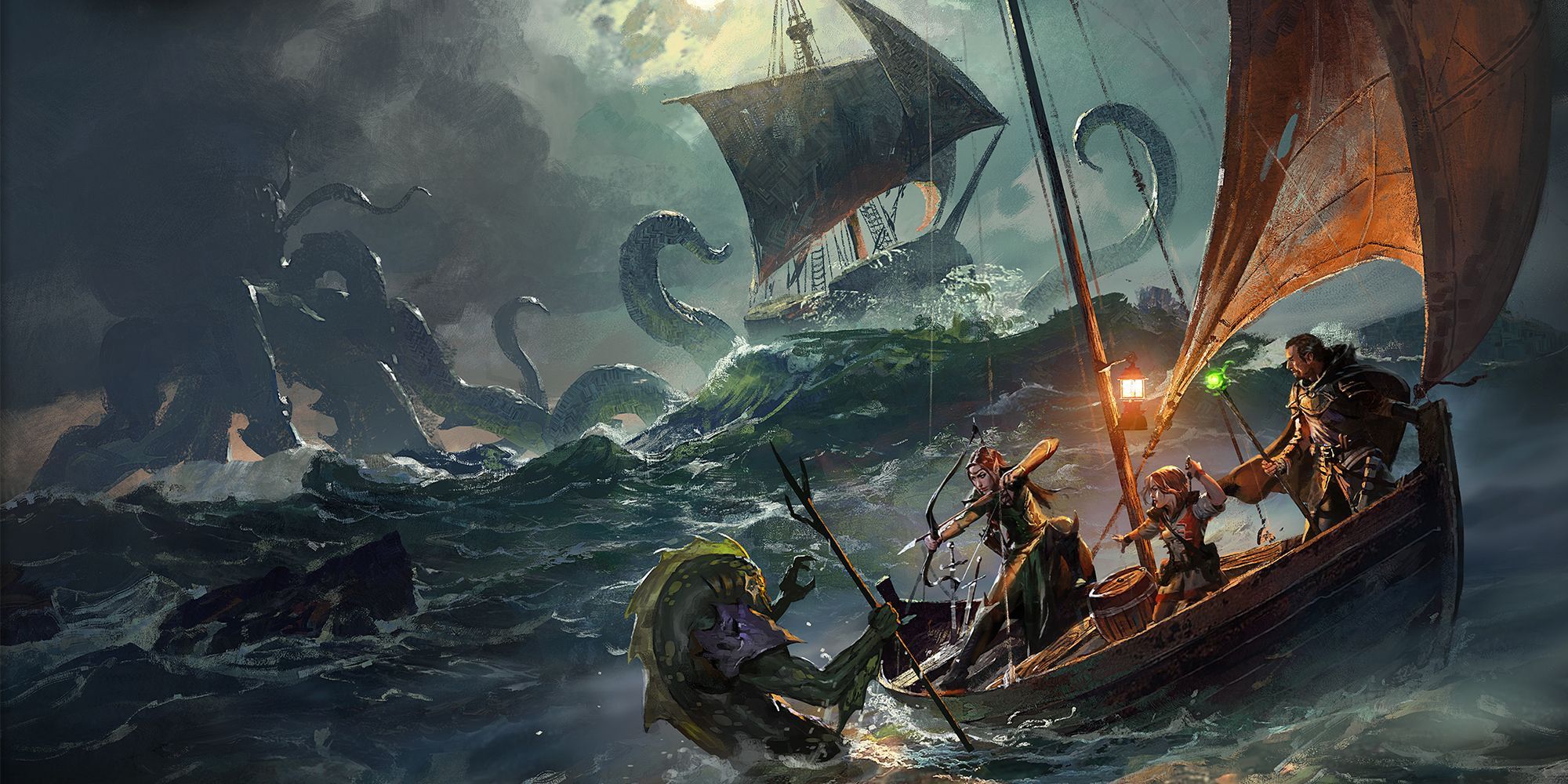 Paladins on a boat with a monster in Dungeons and Dragons