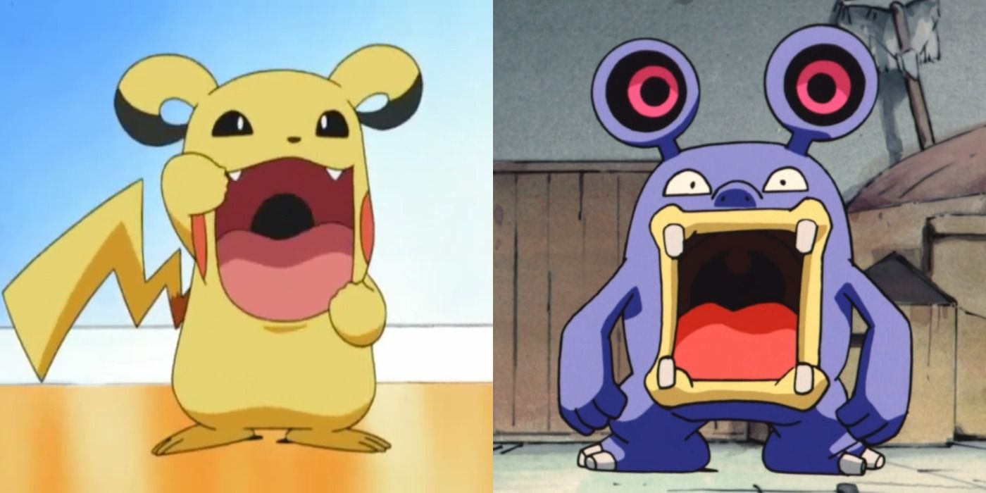 An image of Pikachu imitating Loudred next to an image of an actual Loudred.