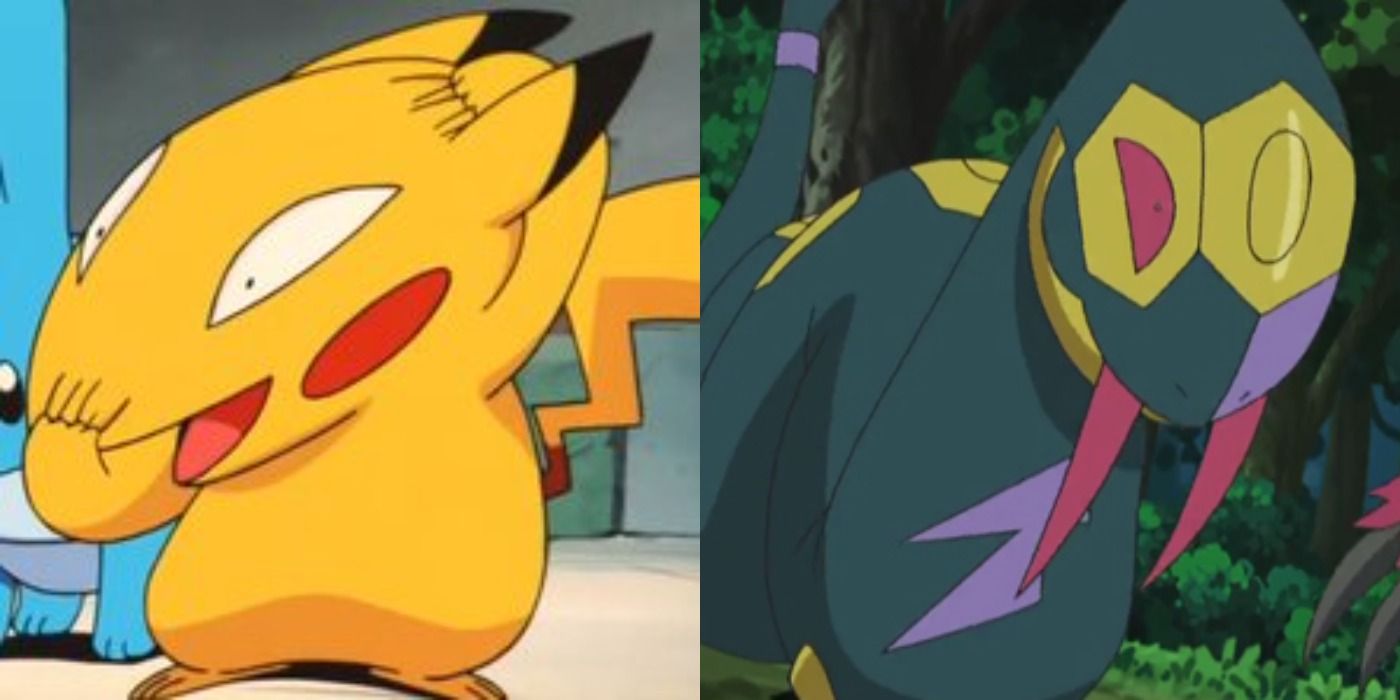 An image of Pikachu imitating Seviper next to an image of an actual Seviper.