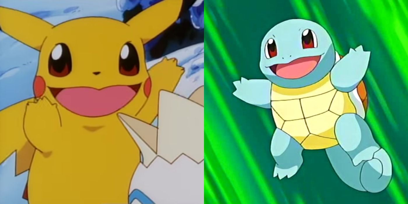 Pokemon An image of Pikachu imitating Squirtle, next to an actual image of Squirtle.