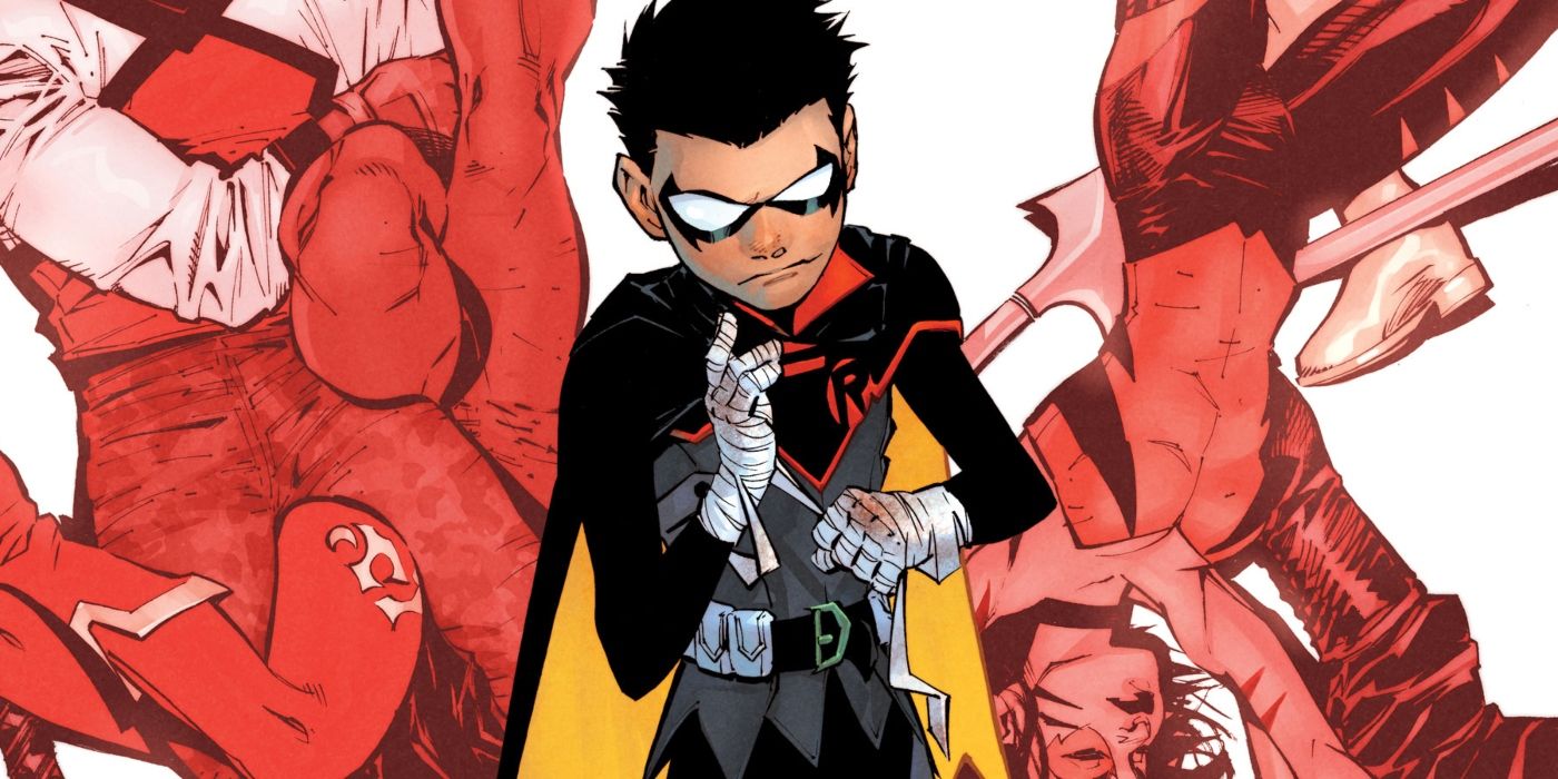 Damian Wayne wrapping his fists as Robin