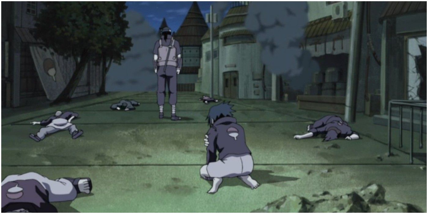 Itachi and Sasuke in the slaughter scene in Naruto.