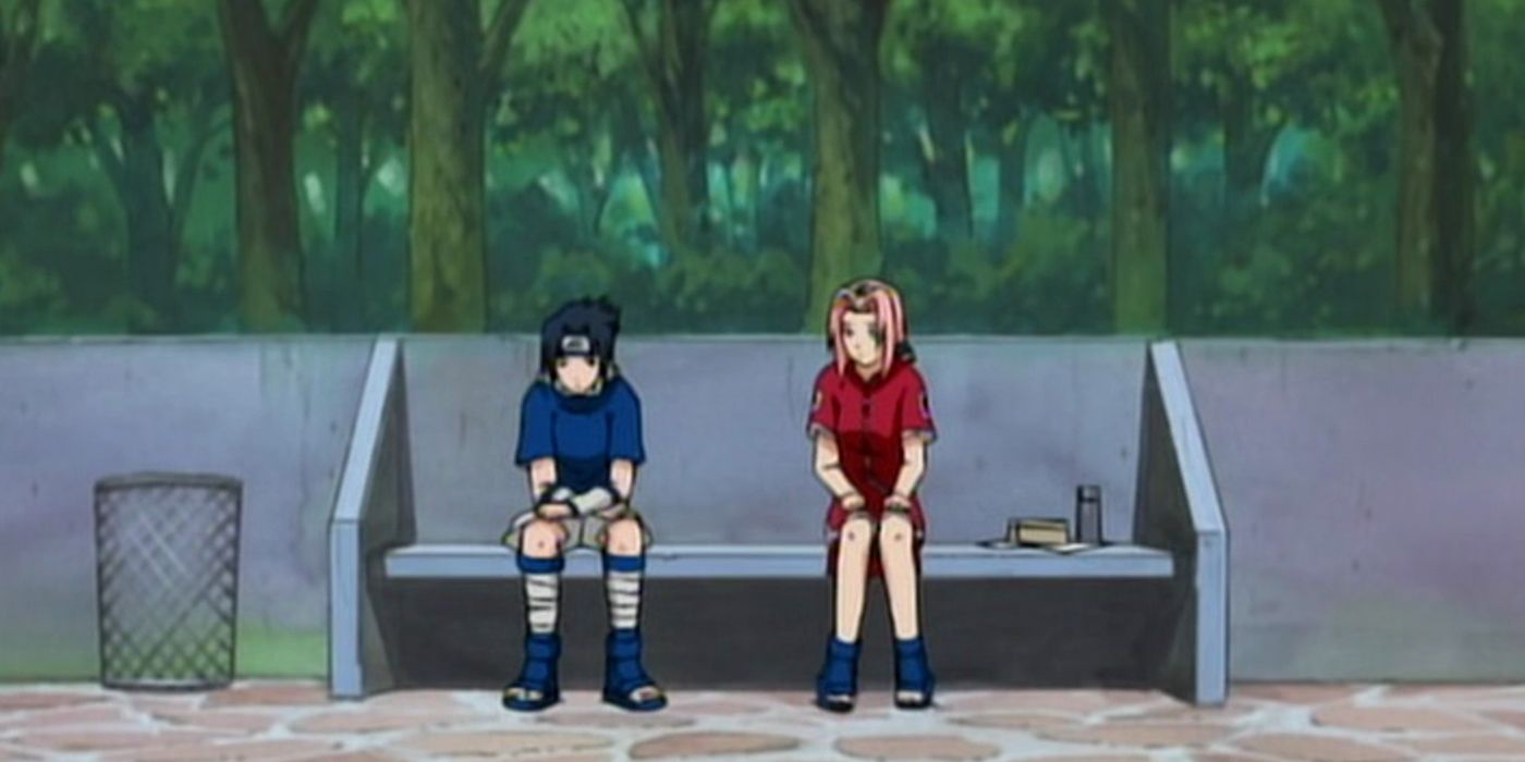 Sasuke and Sakura sitting together in Naruto