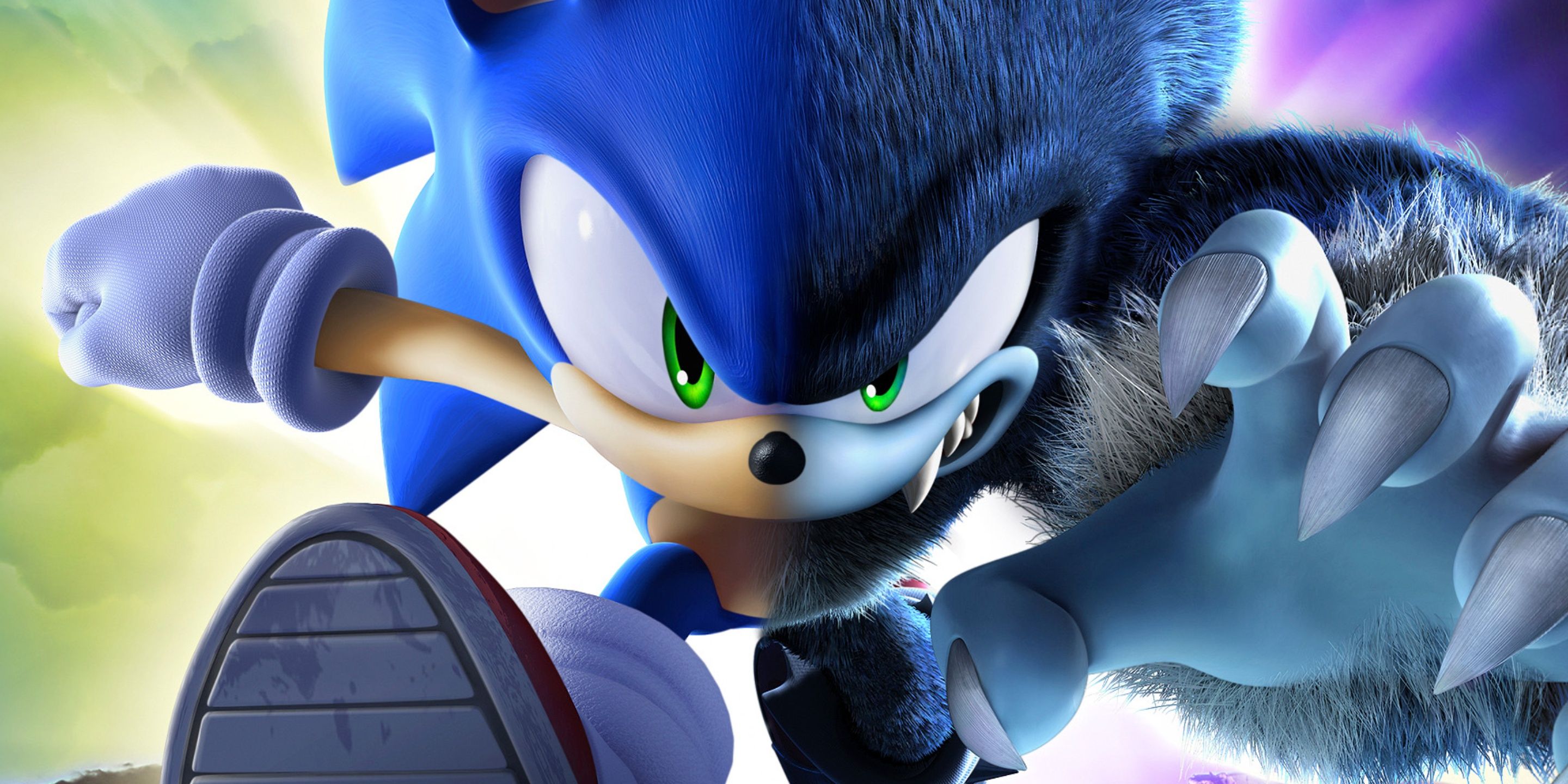 Sonic the hedgehog halfway turned into a werehog