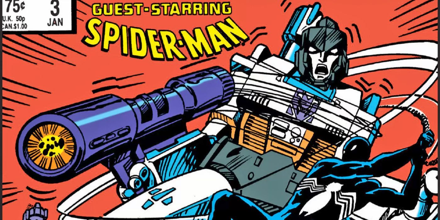 Spider-Man battling Megatron from Transformers #3.