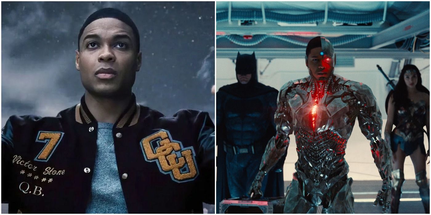 Victor Stone aka Cyborg as he is in the Snyder Cut of Justice League, alone and with others.