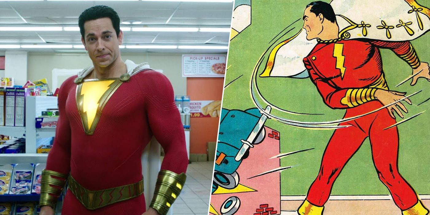 Zachary Levi as Shazam and the character's first comic appearance