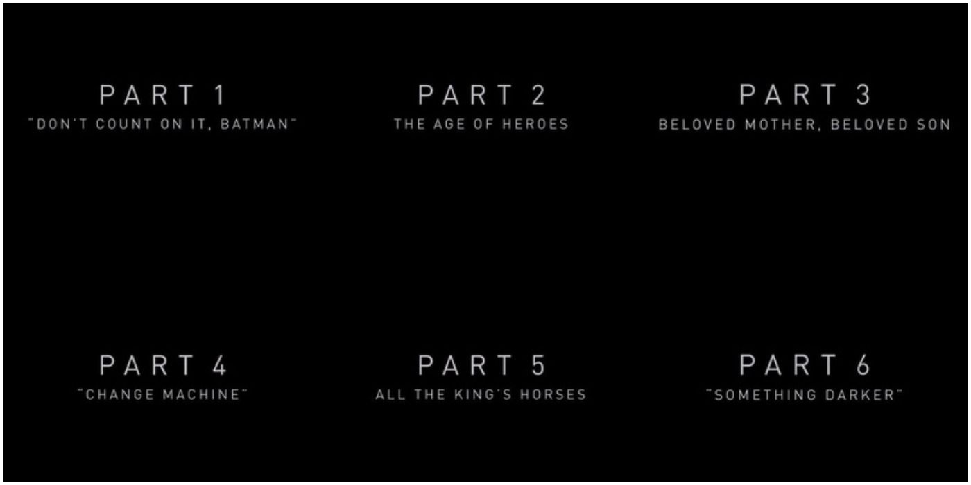 The different parts and their names of Zack Snyder's Justice League.