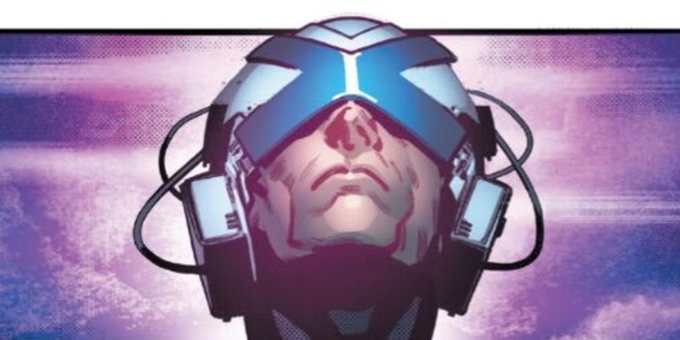 Professor Xavier wearing the Cerebro helmet