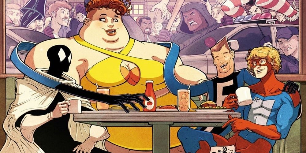 Great Lakes Avengers in a diner