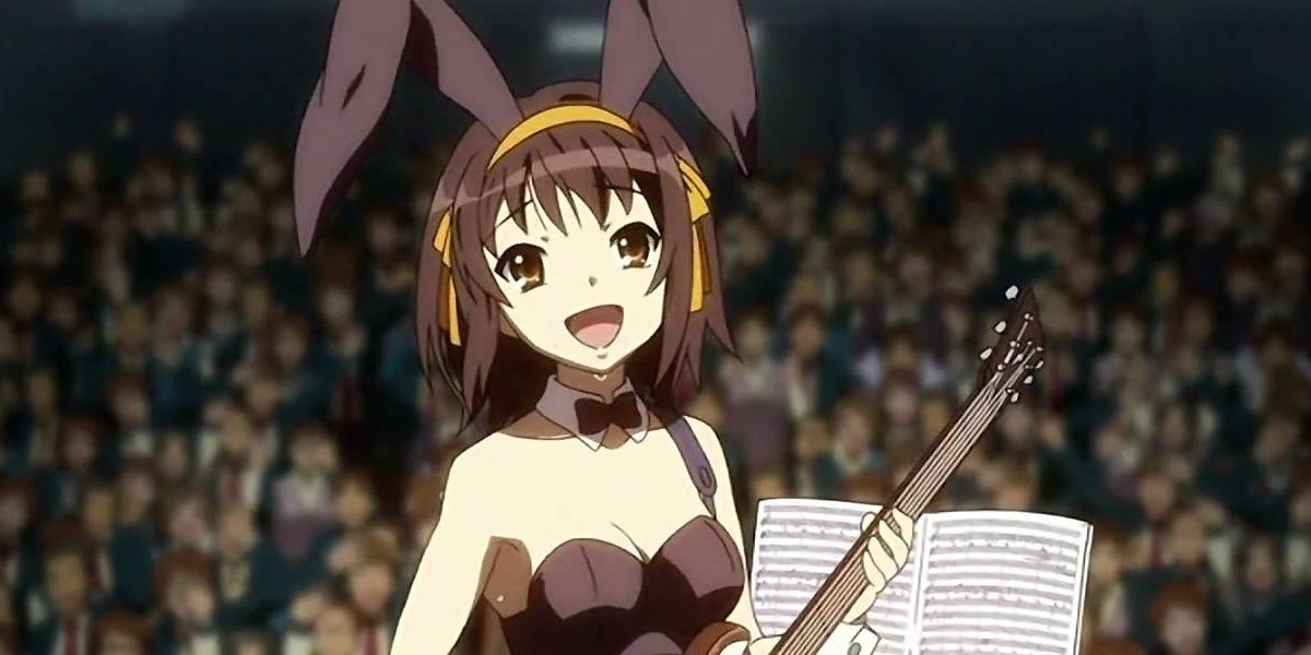 Haruhi Suzumiya peforms in a bunny costume