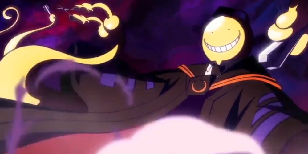 Korosensei gets surrounded by darkness in Assassination Classroom.