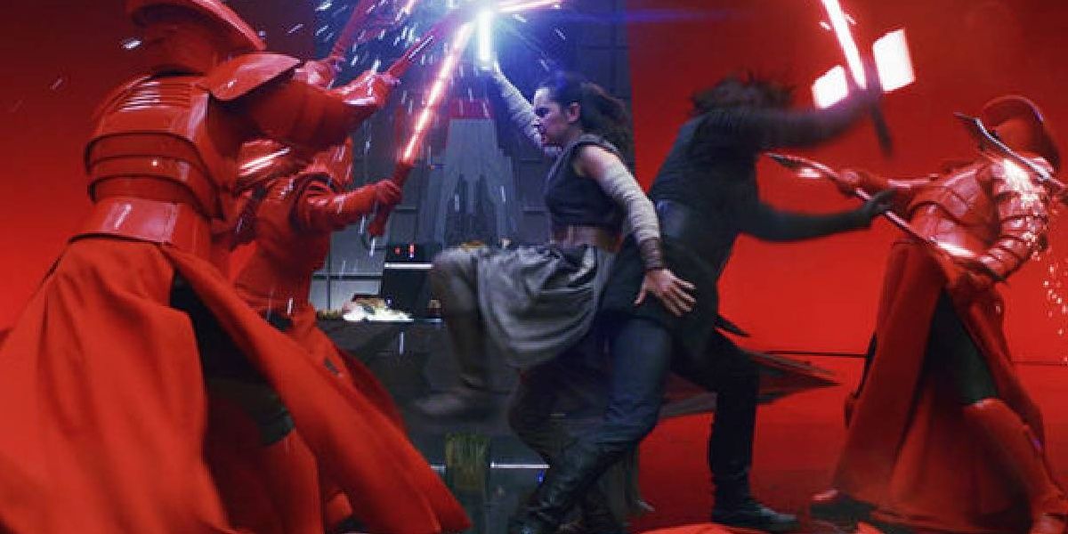 Kylo Ren And Rey Fighting The Red Gaurds