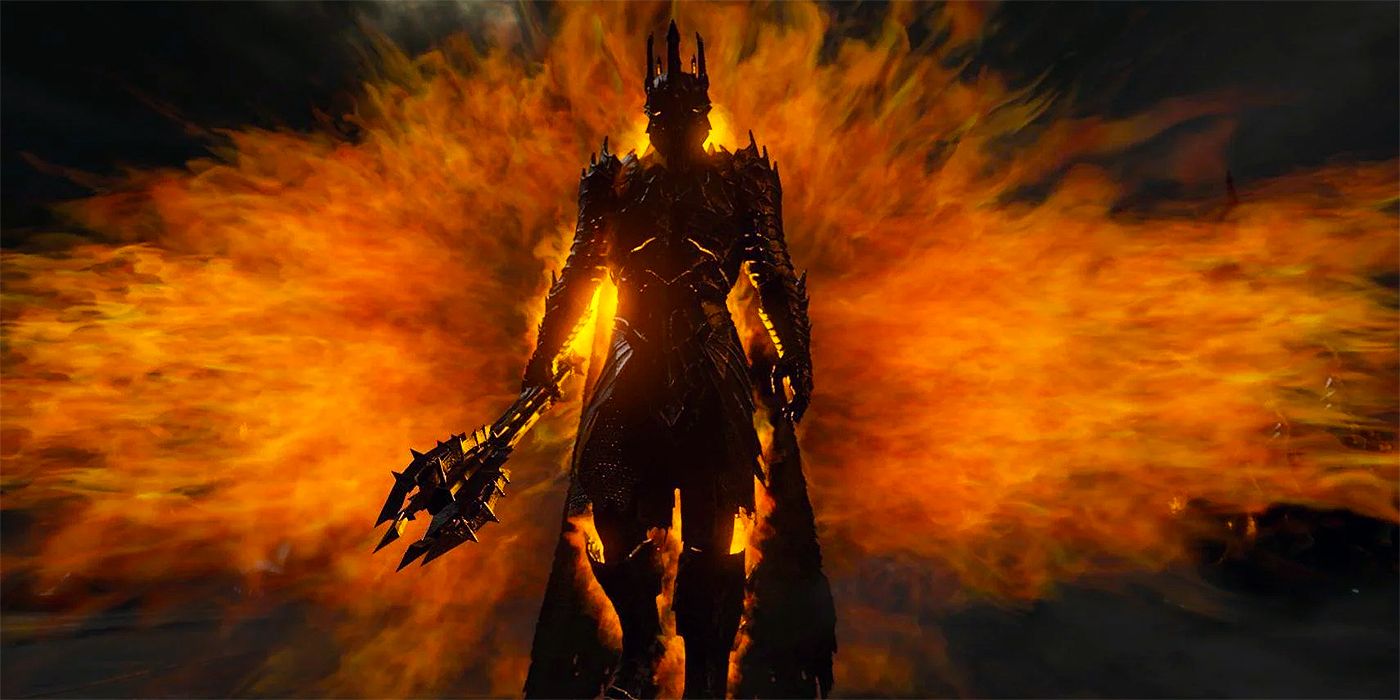 Sauron as The Necromance in The Hobbit standing before the fiery eye