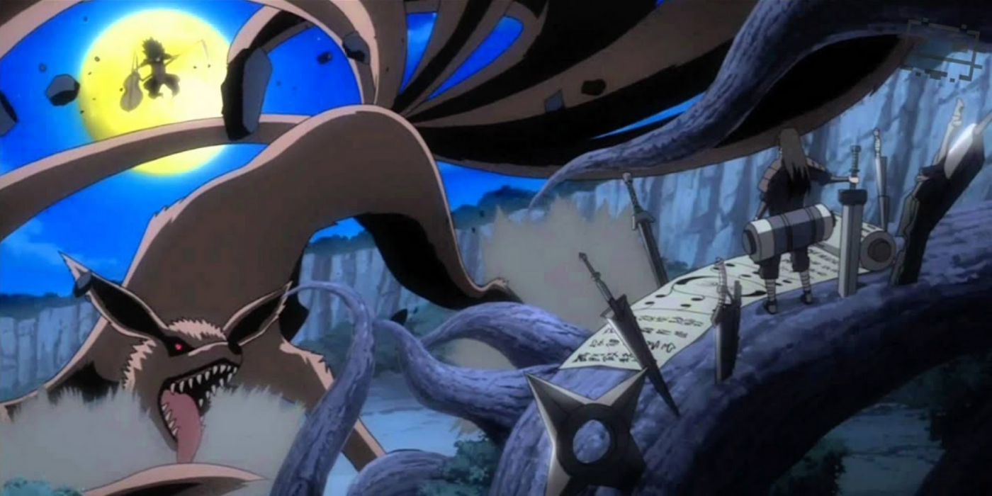 Madara using the nine tails in Naruto.