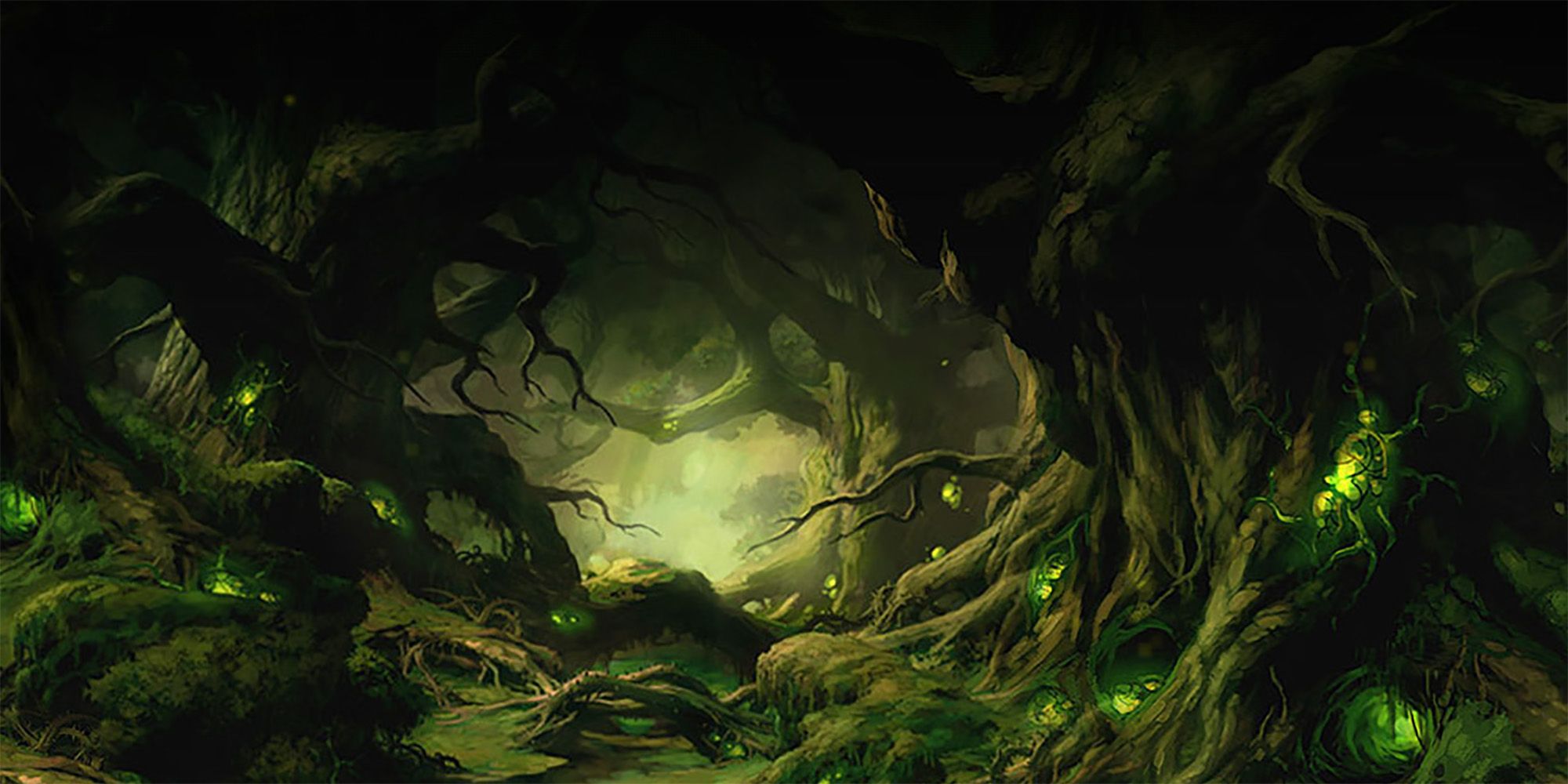 A dark and spooky fey forest in DnD.