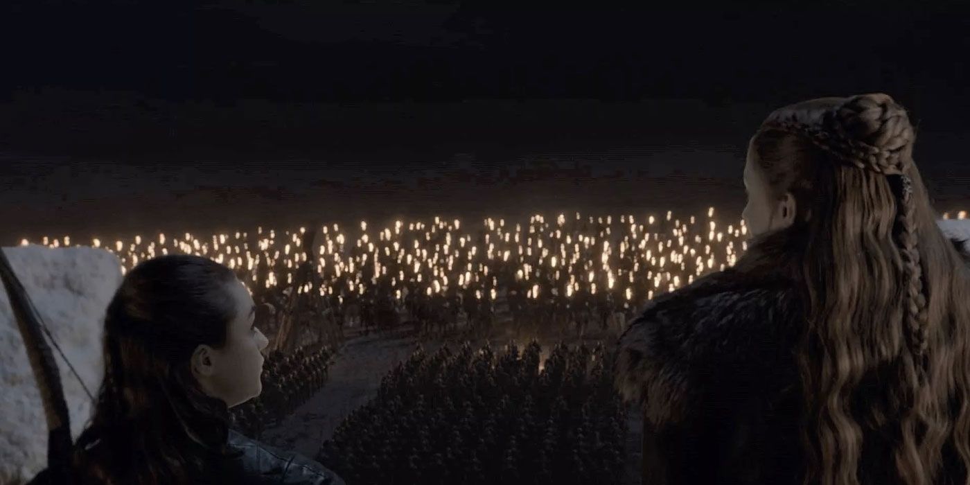 Sansa and Arya overlook the army in The Long Night