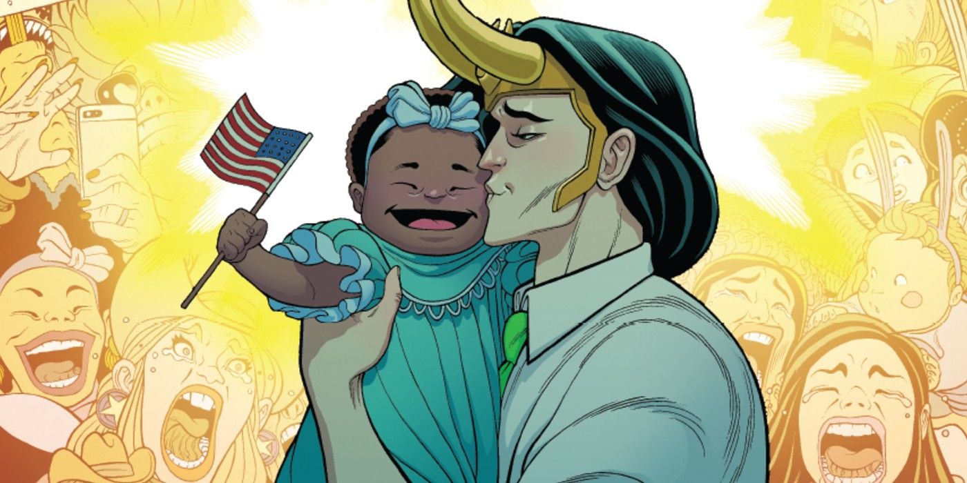 Loki kissing a baby on the cheek