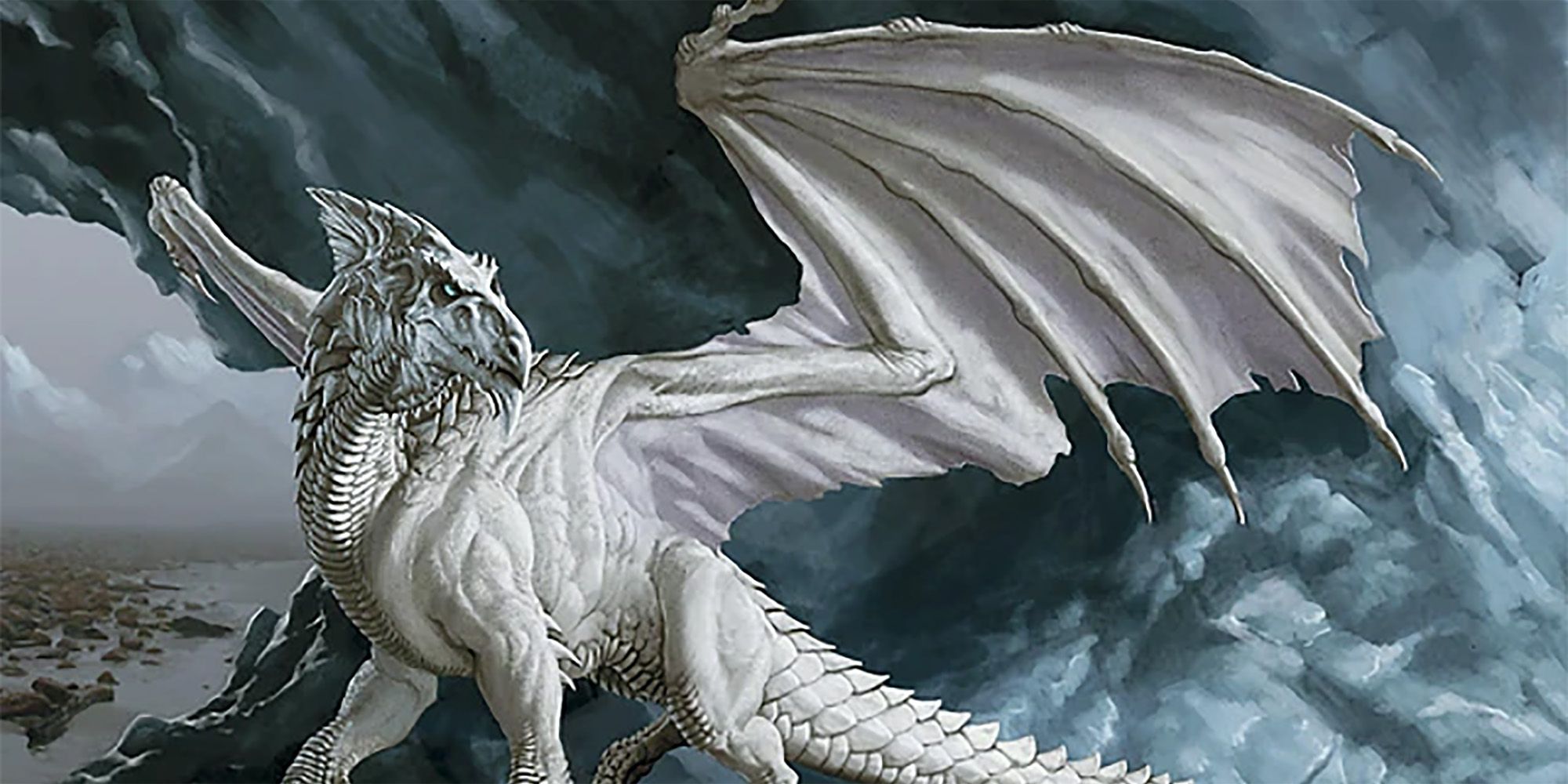 dnd white dragon in a cave