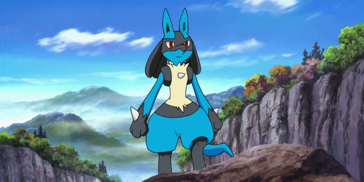 Pokemon Lucario standing on mountain