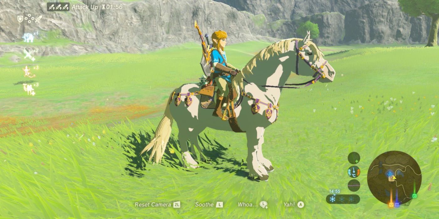 Legend of Zelda Breath of the Wild Link montando o garanhão Royal White