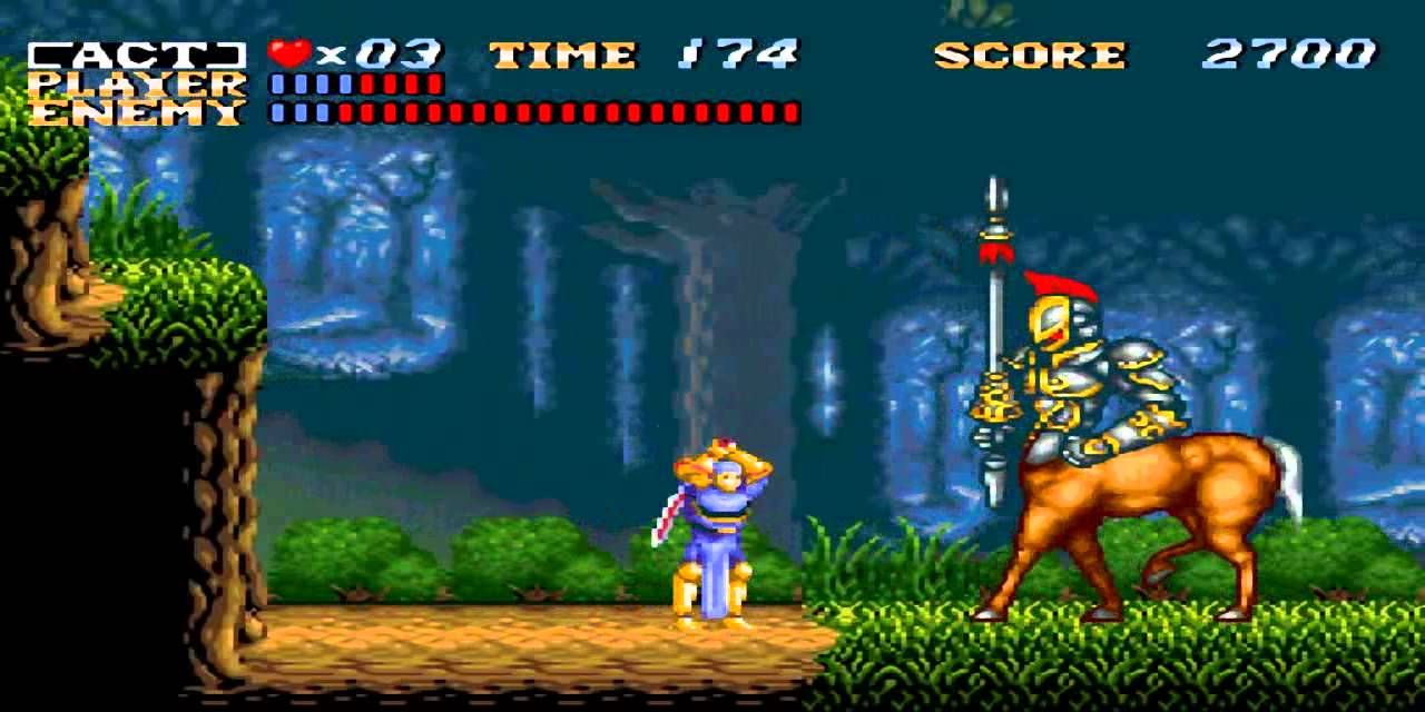 A battle with a centaur knight In Super Nintendo's Actraiser