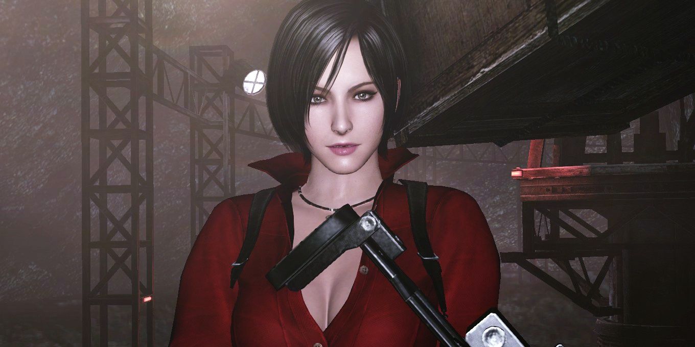 Ada Wong with her weapon in the foreground