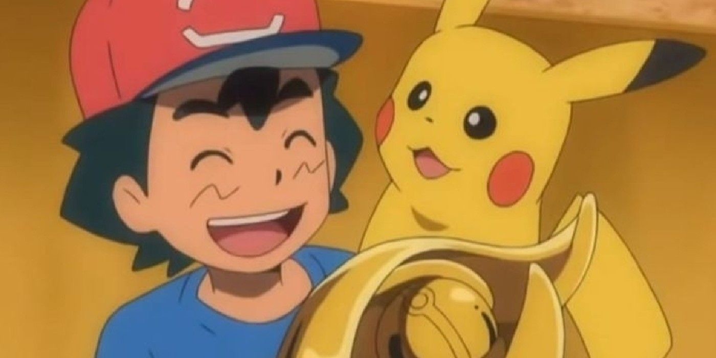 Ash celebrating his win at the Alola Pokémon League.