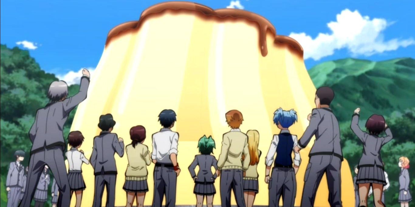Class 3-E Gazing At Giant Caramel Pudding In Assassination Classroom