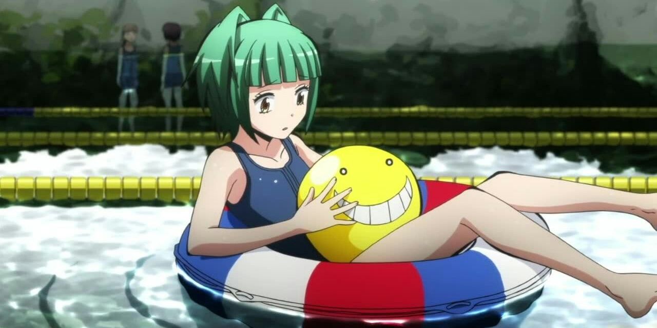 Kaeda Holding Koro-Sensei's Head While Wading In A Pool In Assassination Classroom