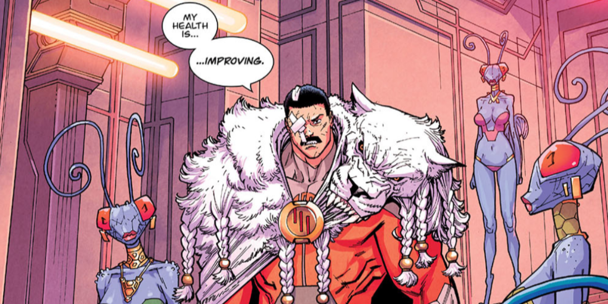 Invincible's Thragg Wearing Battle Beast as his mantle