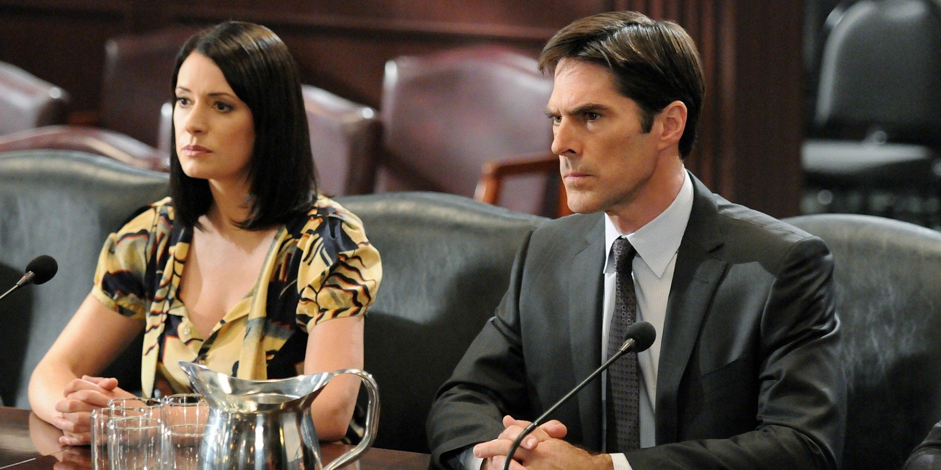 Prentiss and Hotchner sit before a hearing in Criminal Minds