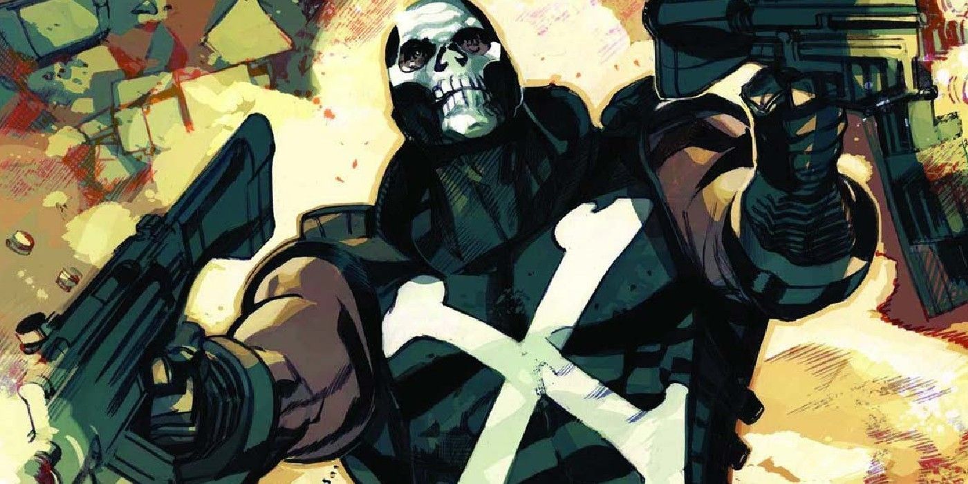 Crossbones fires automatic guns in Marvel Comics
