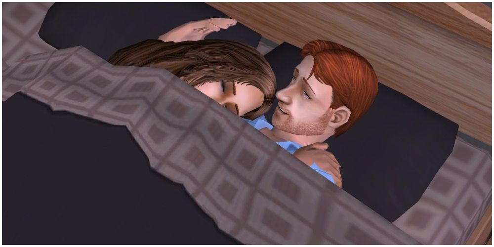 Two sims cuddling up before they wake up