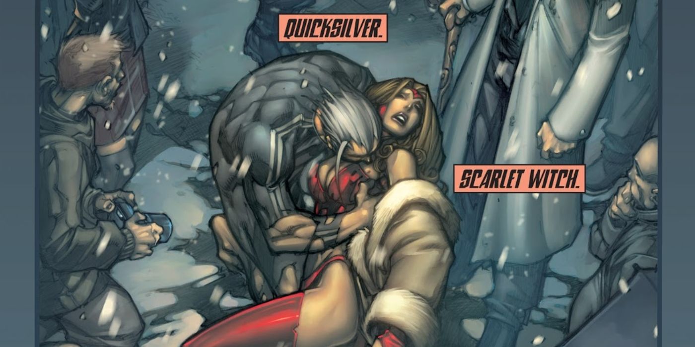 Ultimate Quicksilver holds Scarlet Witch's dead body in his arms