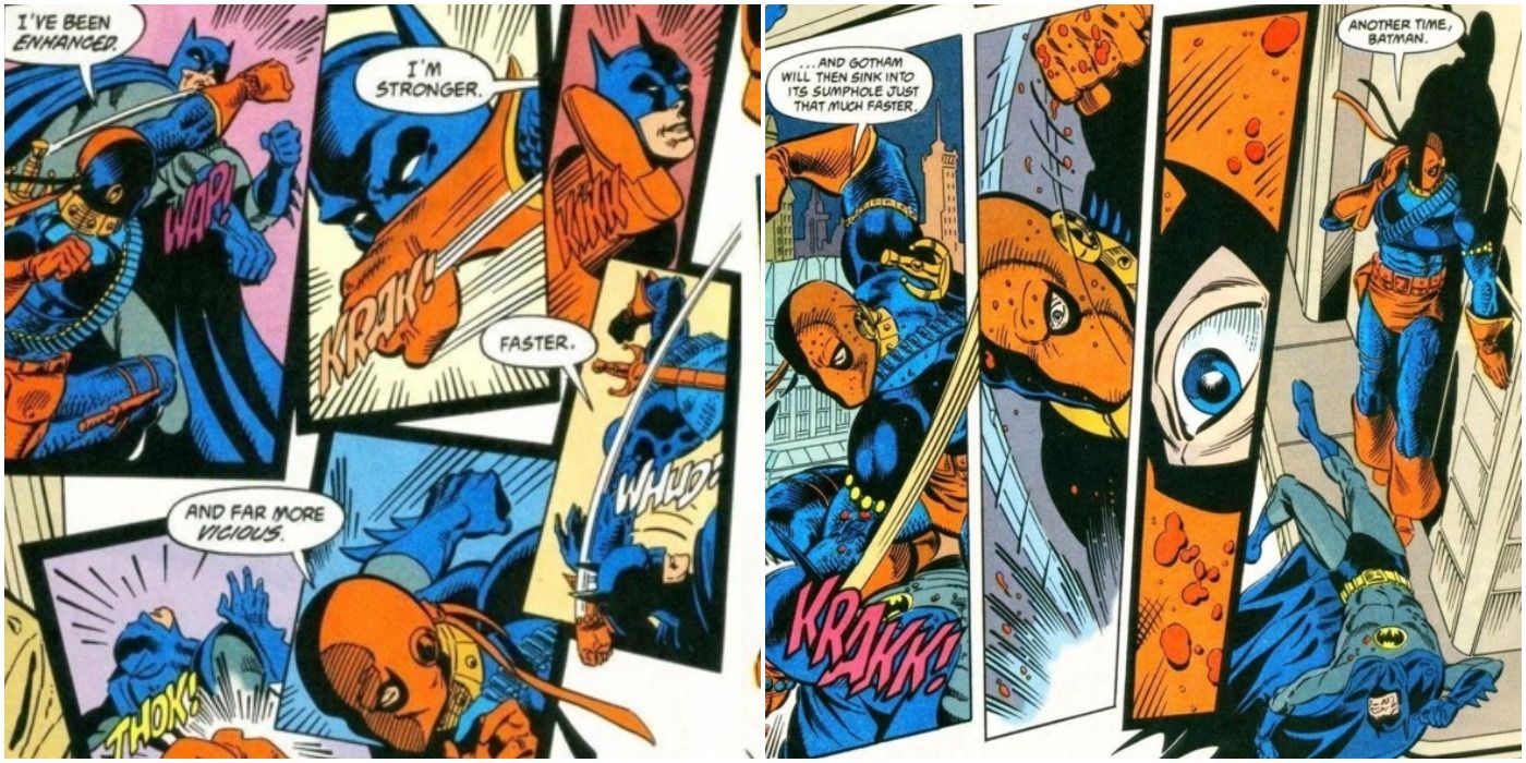 Deathstroke pummels Batman into submission in the comics.