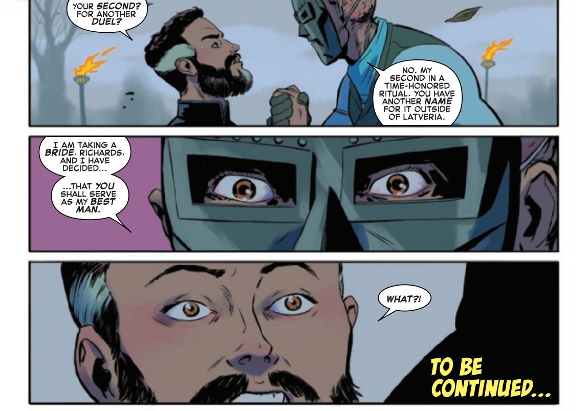 Reed Richards and Doctor Doom confrontation